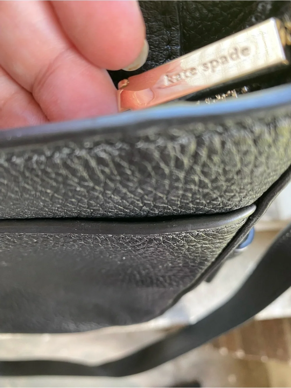 kate spade black pebbled leather crossbody with gold logo